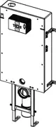 TECE WC-Modul mit Uni-Spülkasten, montiert an Wand, zeigt Frontverkleidung, ist vor neutralem Hintergrund abgebildet. Verbindungselemente und Anschlussmöglichkeiten sichtbar.